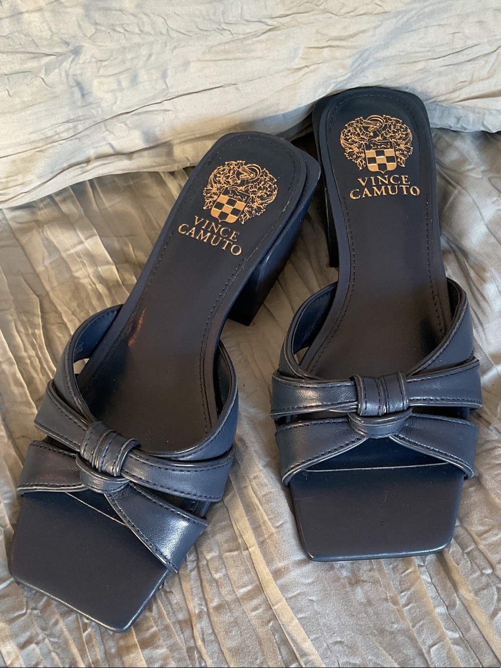 Vince Camuto Navy Selaries Leather Knotted Slide Mules